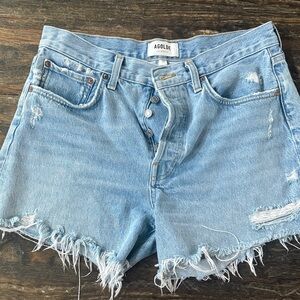 Agolde Parker Long size 28 distressed cutoff denim shorts